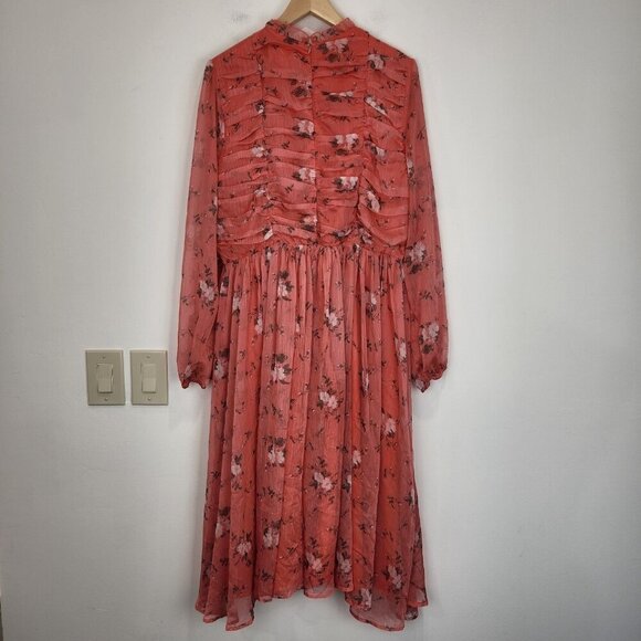 L'ATISTE By Amy Floral Chiffon Midi Dress Plus 1X Peach Pink Front Lacing Accent - Picture 2 of 9